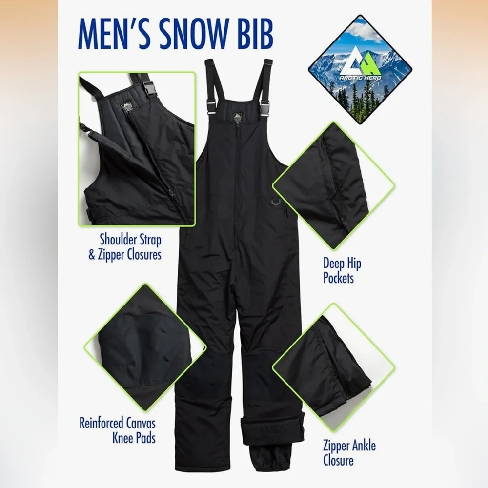 NWT Mens Bib Overalls - Insulated Waterproof Bibs Snow Pants with Pockets Large